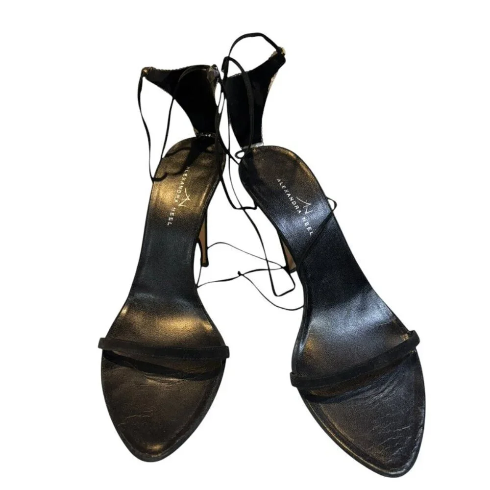 Alexandra Neel Black Suede Lace Up Sandal with Silver Filigree detail Size 40